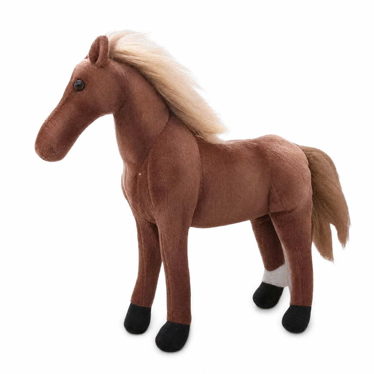 Horse Plush with Flowing Blonde Mane and Brown Coat - Fond blanc