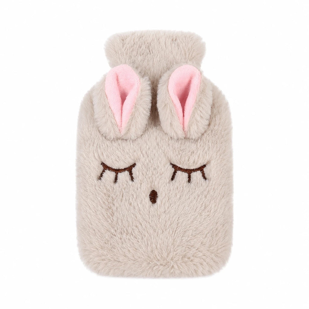 Hot Water Bottle Cover with Bunny Design and Plush Fabric - Beige