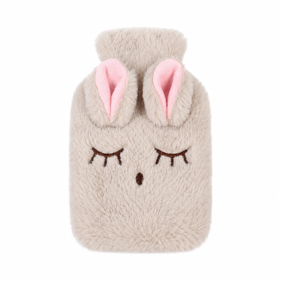 Hot Water Bottle Cover with Bunny Design and Plush Fabric - Beige