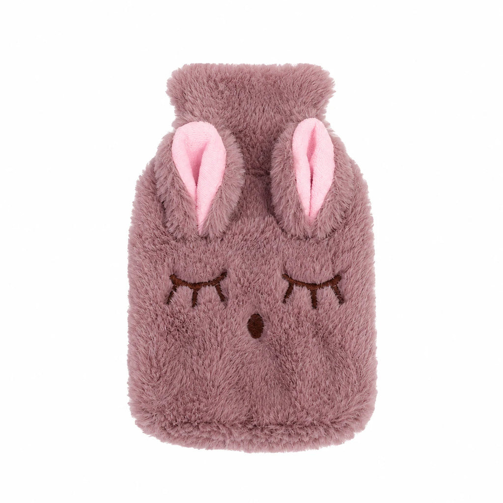 Hot Water Bottle Cover with Bunny Design and Plush Fabric - Brown