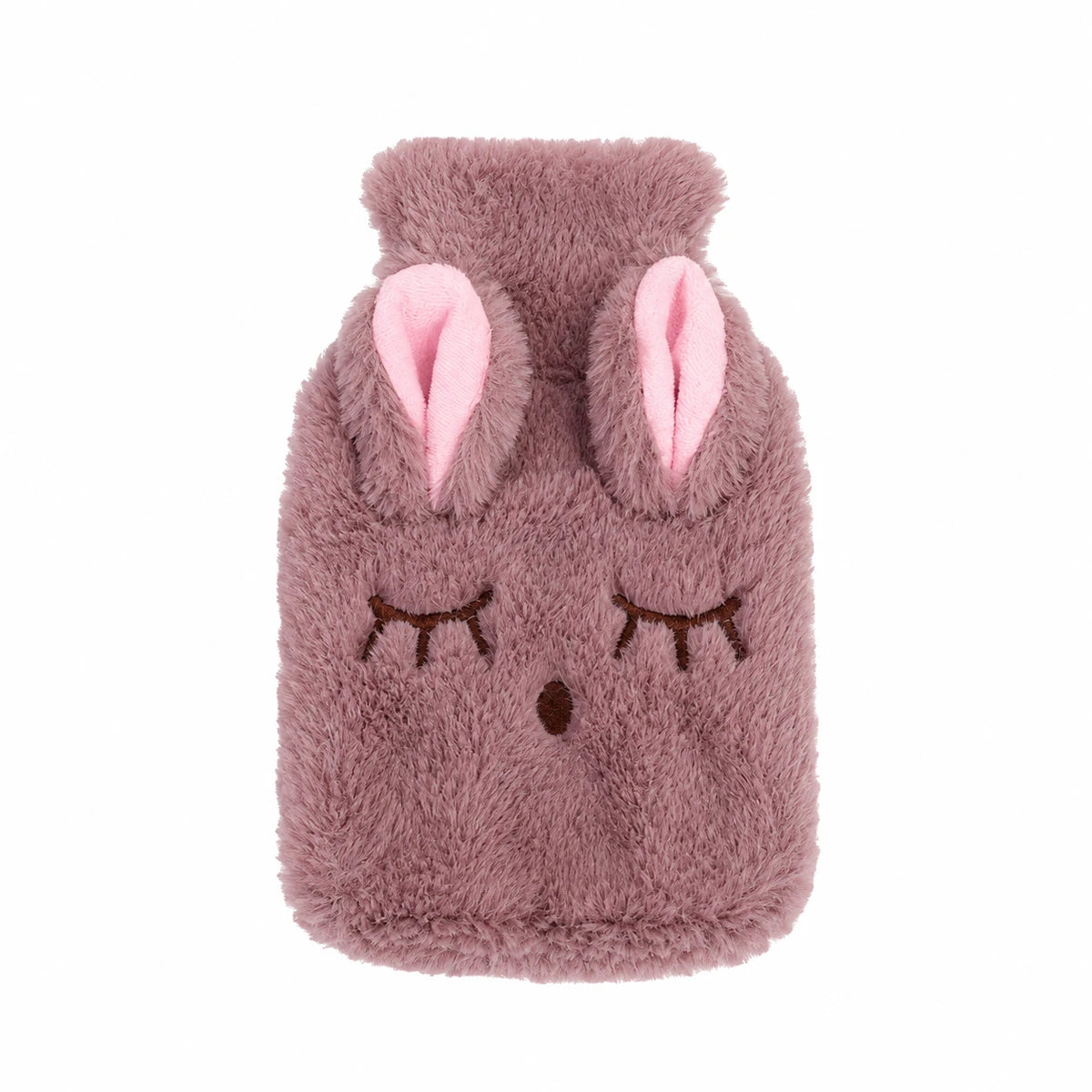 Hot Water Bottle Cover with Bunny Design and Plush Fabric - Brown