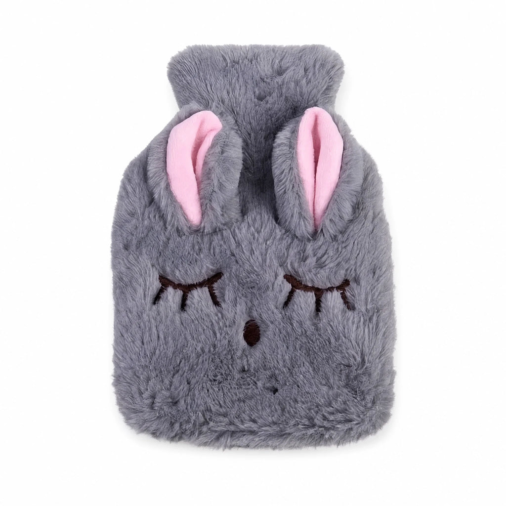 Hot Water Bottle Cover with Bunny Design and Plush Fabric - Fond blanc