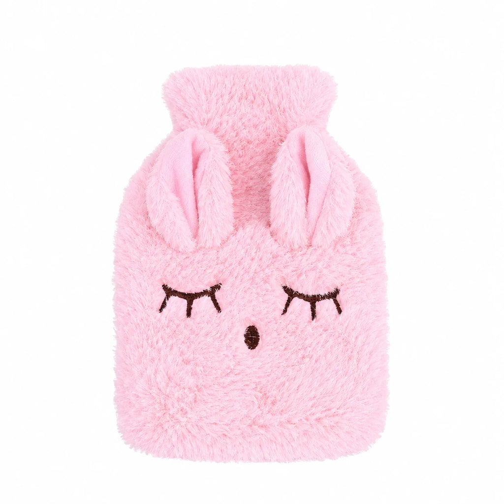 Hot Water Bottle Cover with Bunny Design and Plush Fabric - Pink