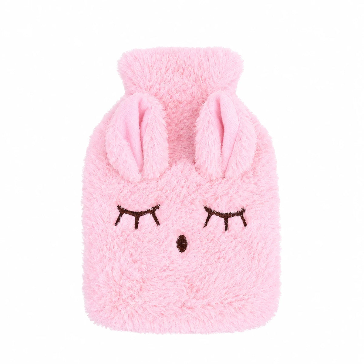 Hot Water Bottle Cover with Bunny Design and Plush Fabric - Pink