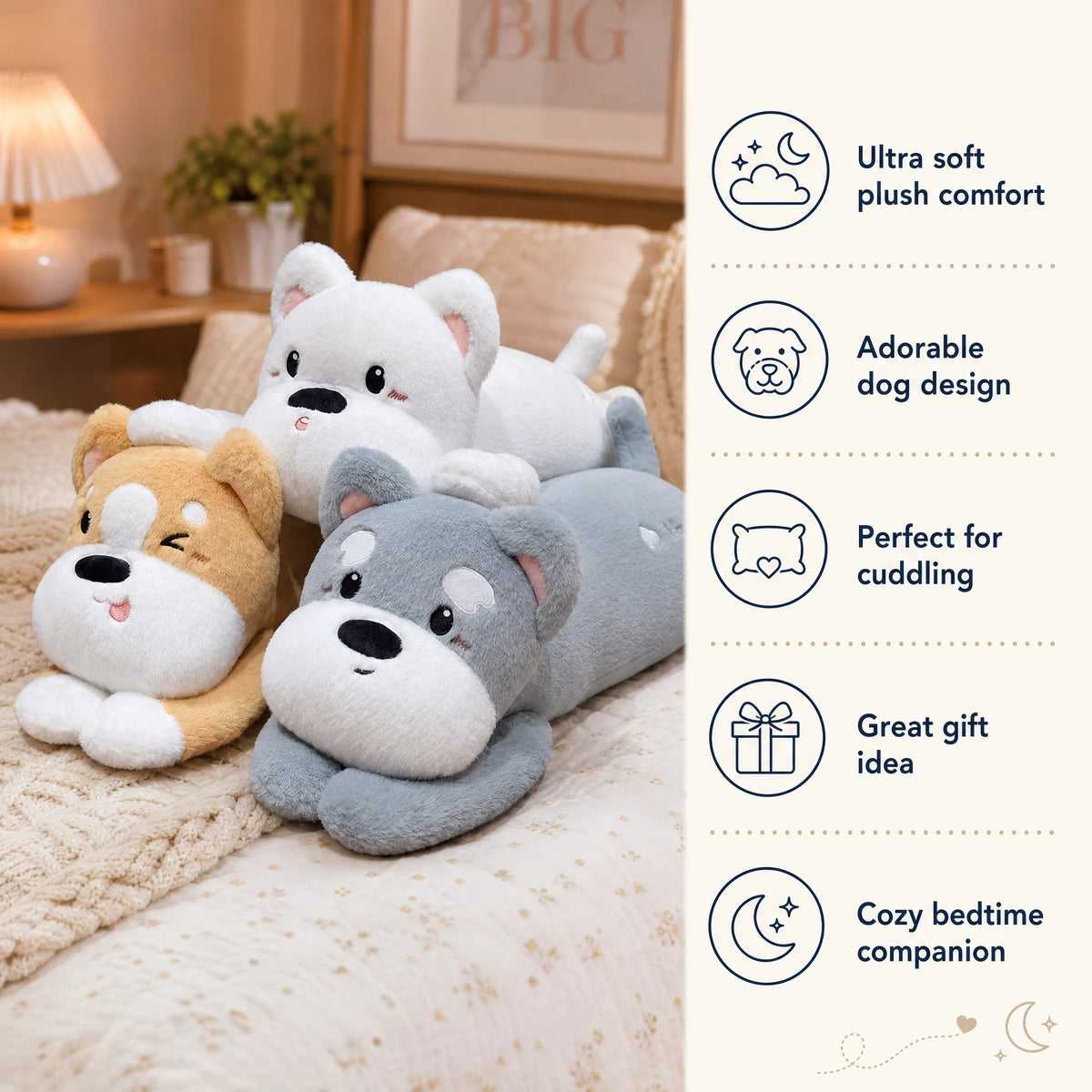 Husky Dog Plush Pillow in Laying Position - Bénéfices produit