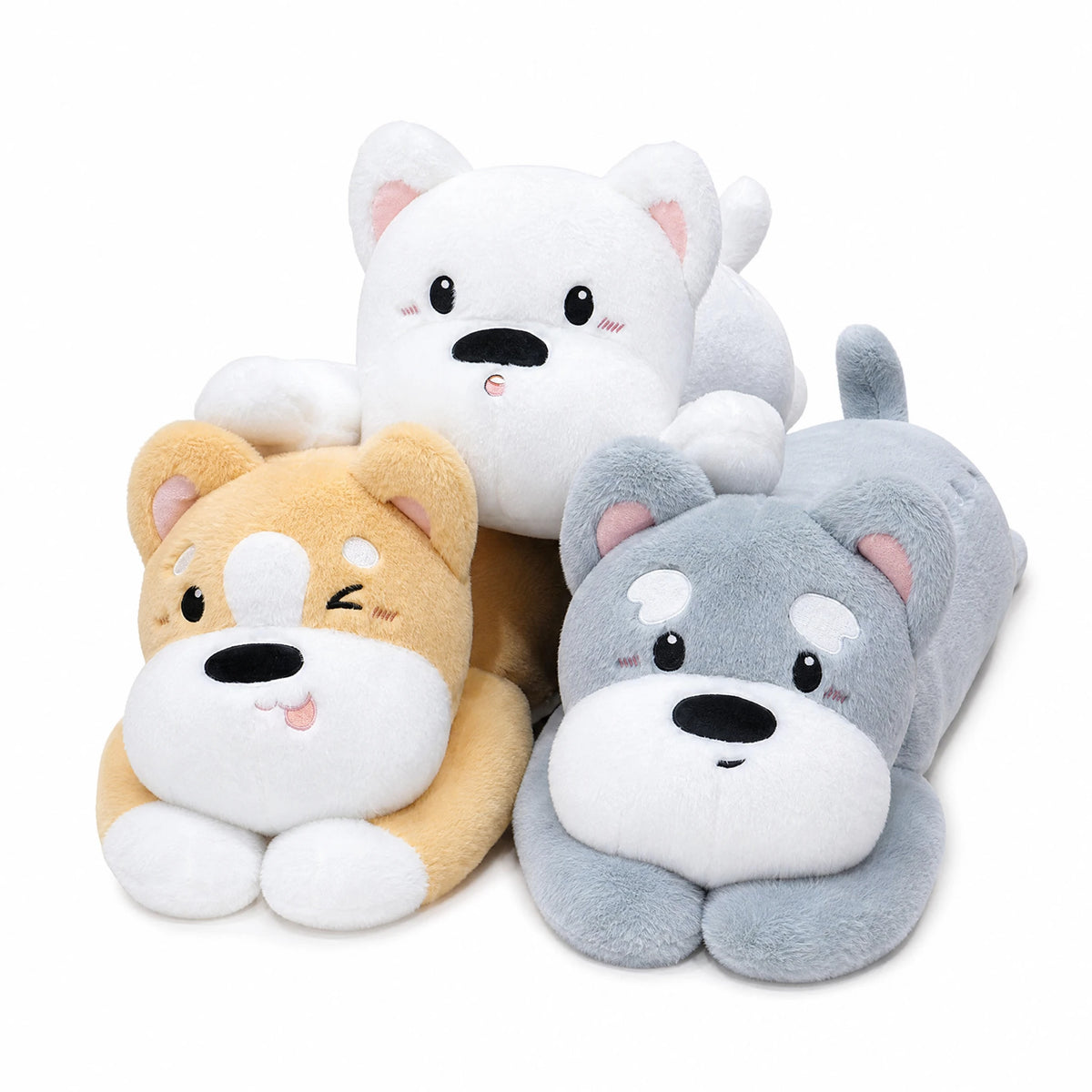 Husky Dog Plush Pillow in Laying Position - Fond blanc
