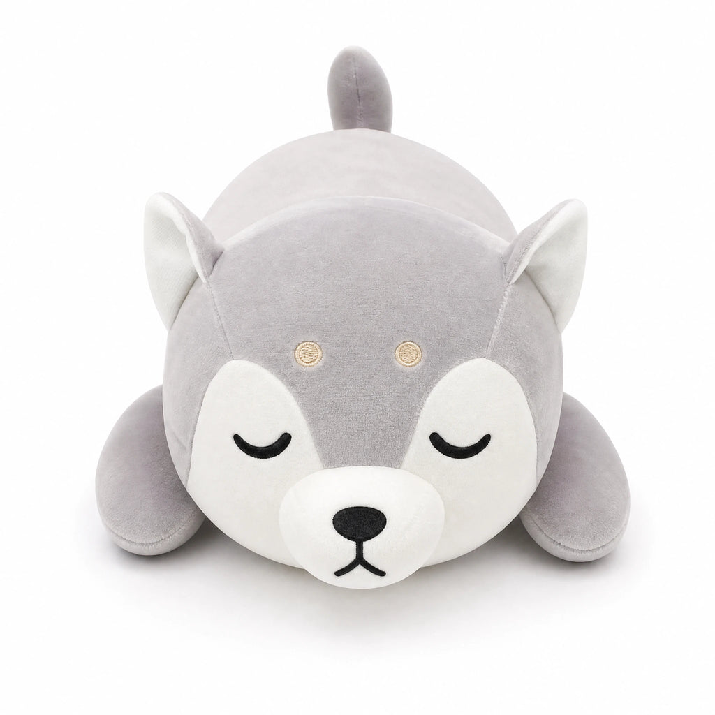 Husky Plush Toy in Lying Down Sleeping Pose - Fond blanc
