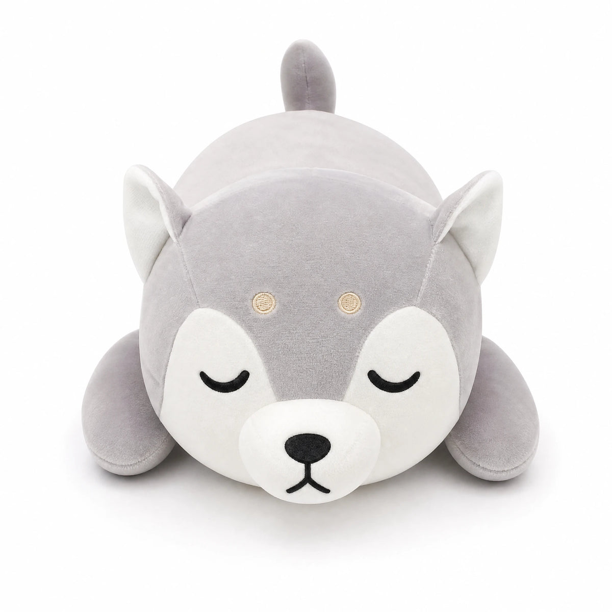 Husky Plush Toy in Lying Down Sleeping Pose - Fond blanc