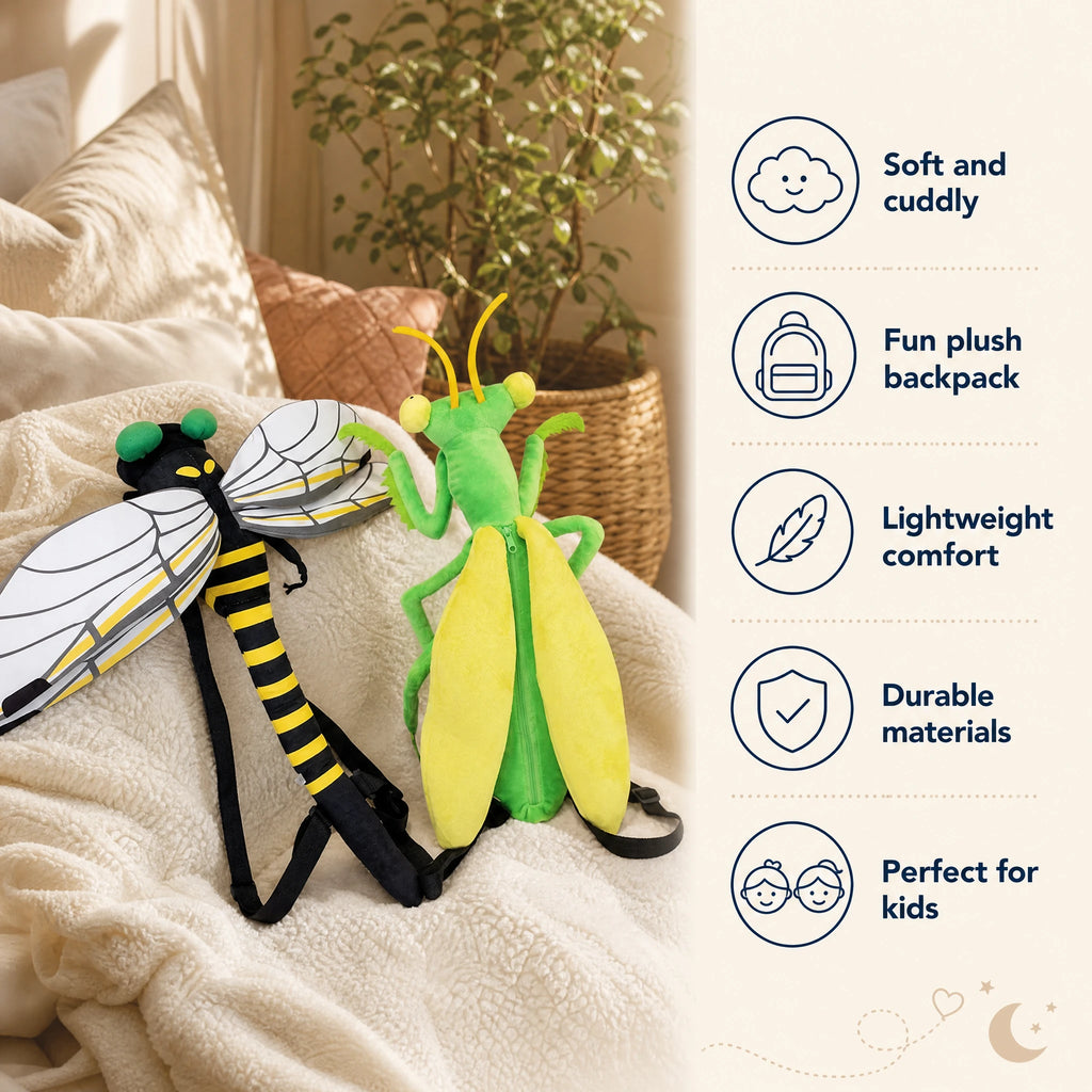 Insect Plush Backpack - Dragonfly or Mantis Design - Bénéfices produit