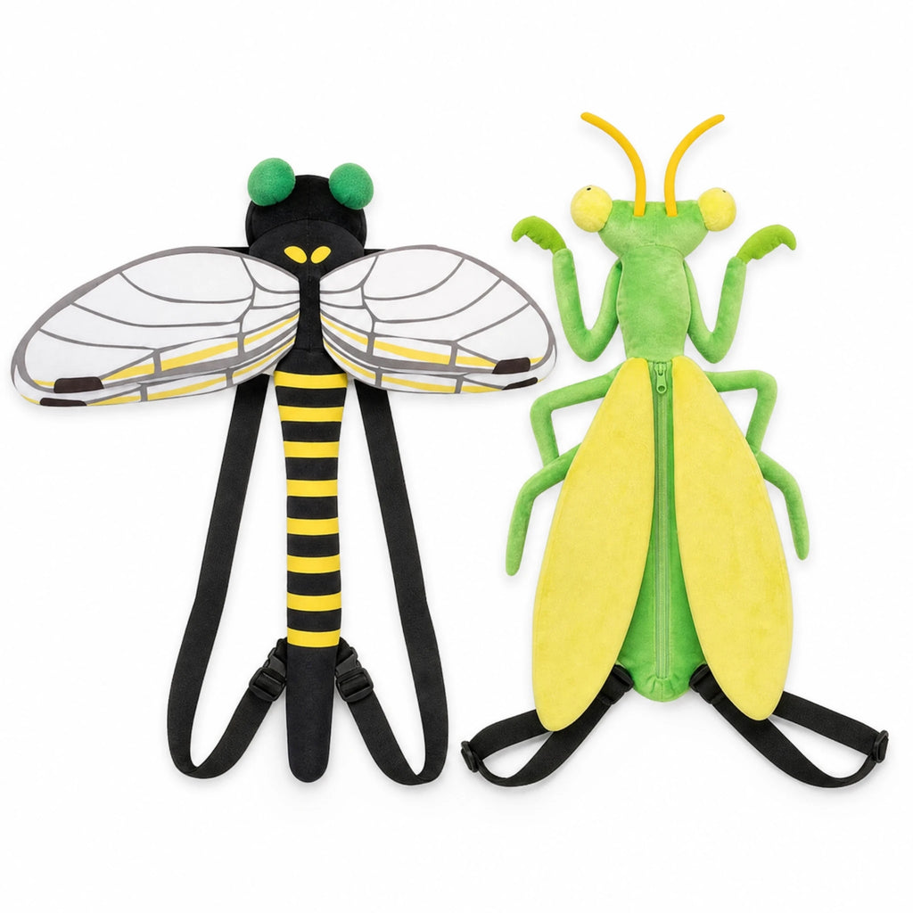 Insect Plush Backpack - Dragonfly or Mantis Design - Fond blanc