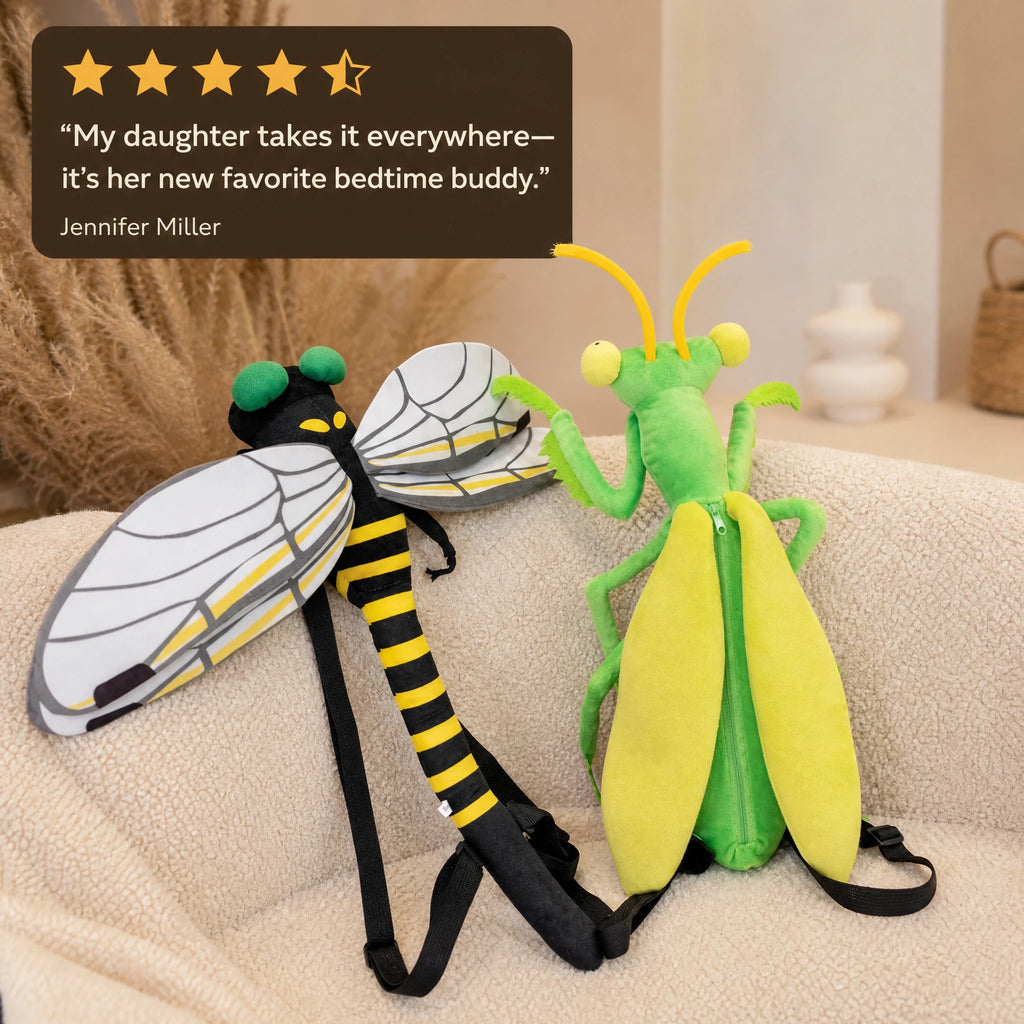 Insect Plush Backpack - Dragonfly or Mantis Design - Image témoignage