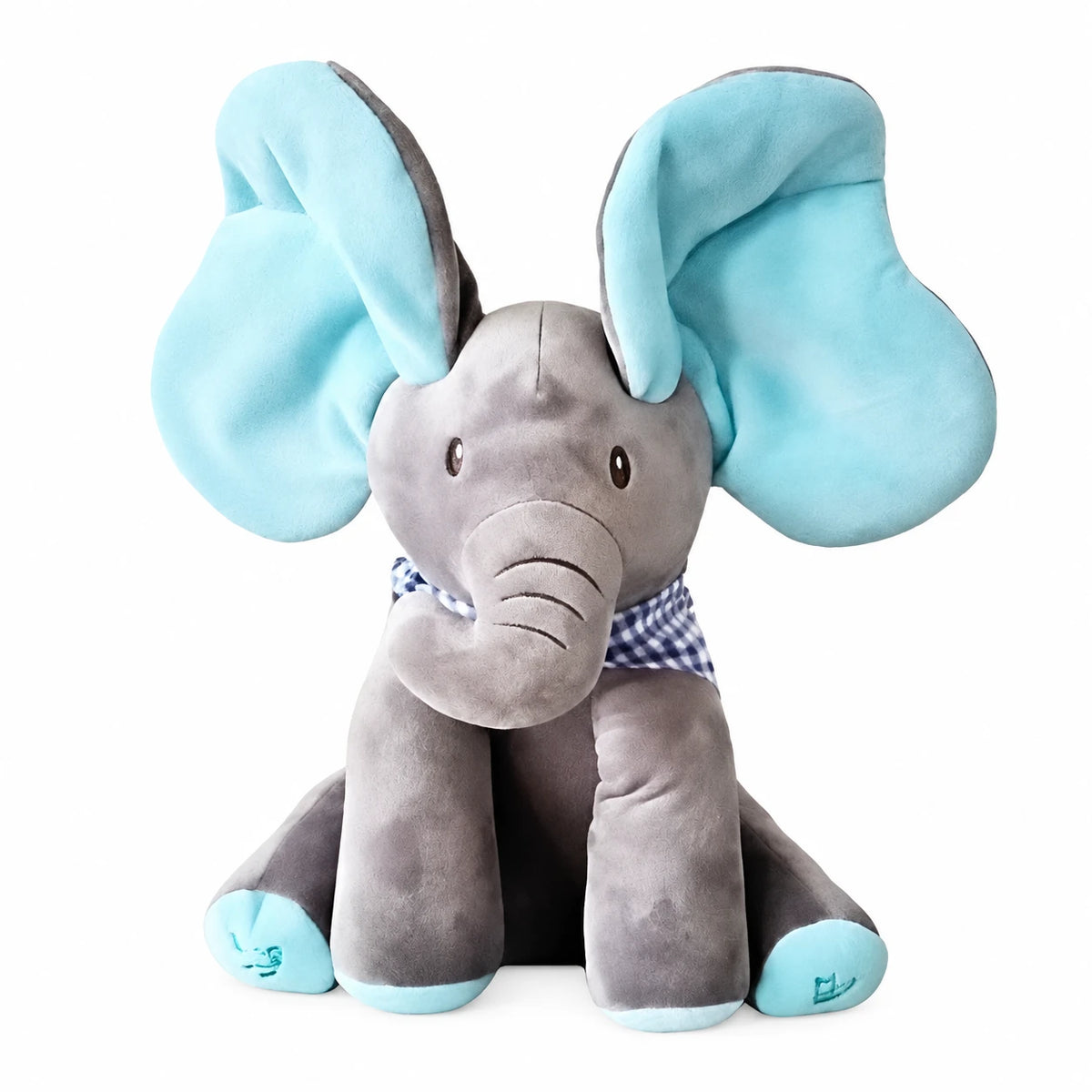 Interactive Elephant Plush with Flapping Ears - Blue-Gray