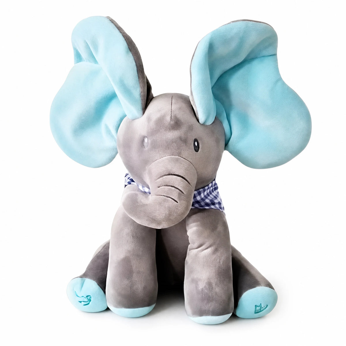 Interactive Elephant Plush with Flapping Ears - Fond blanc