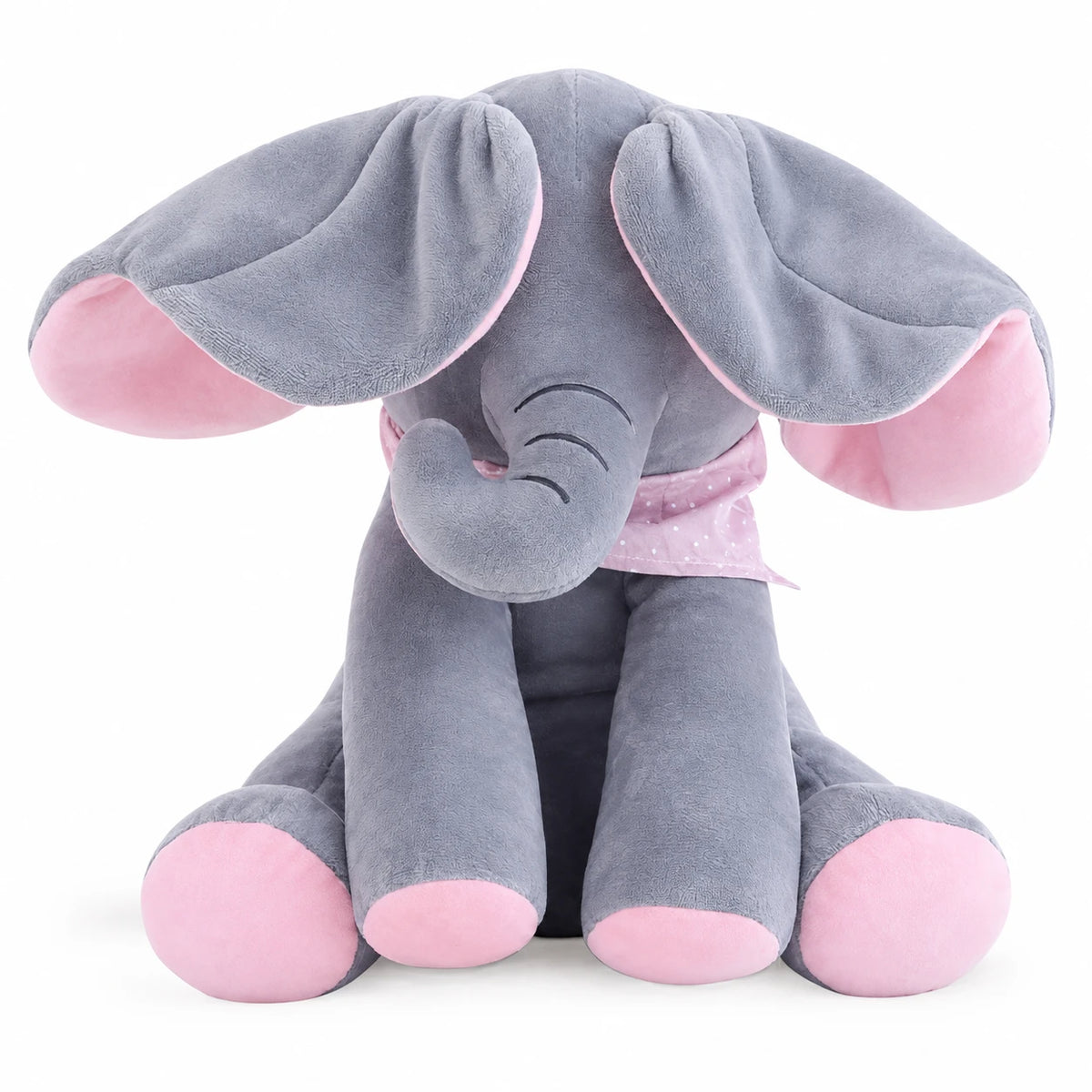 Interactive Elephant Plush with Flapping Ears - Pink-Gray