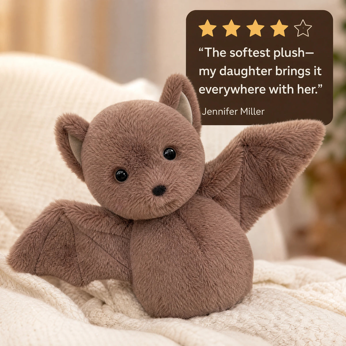 Kawaii Bat Plush with Soft Wings and Sweet Expression - Image témoignage