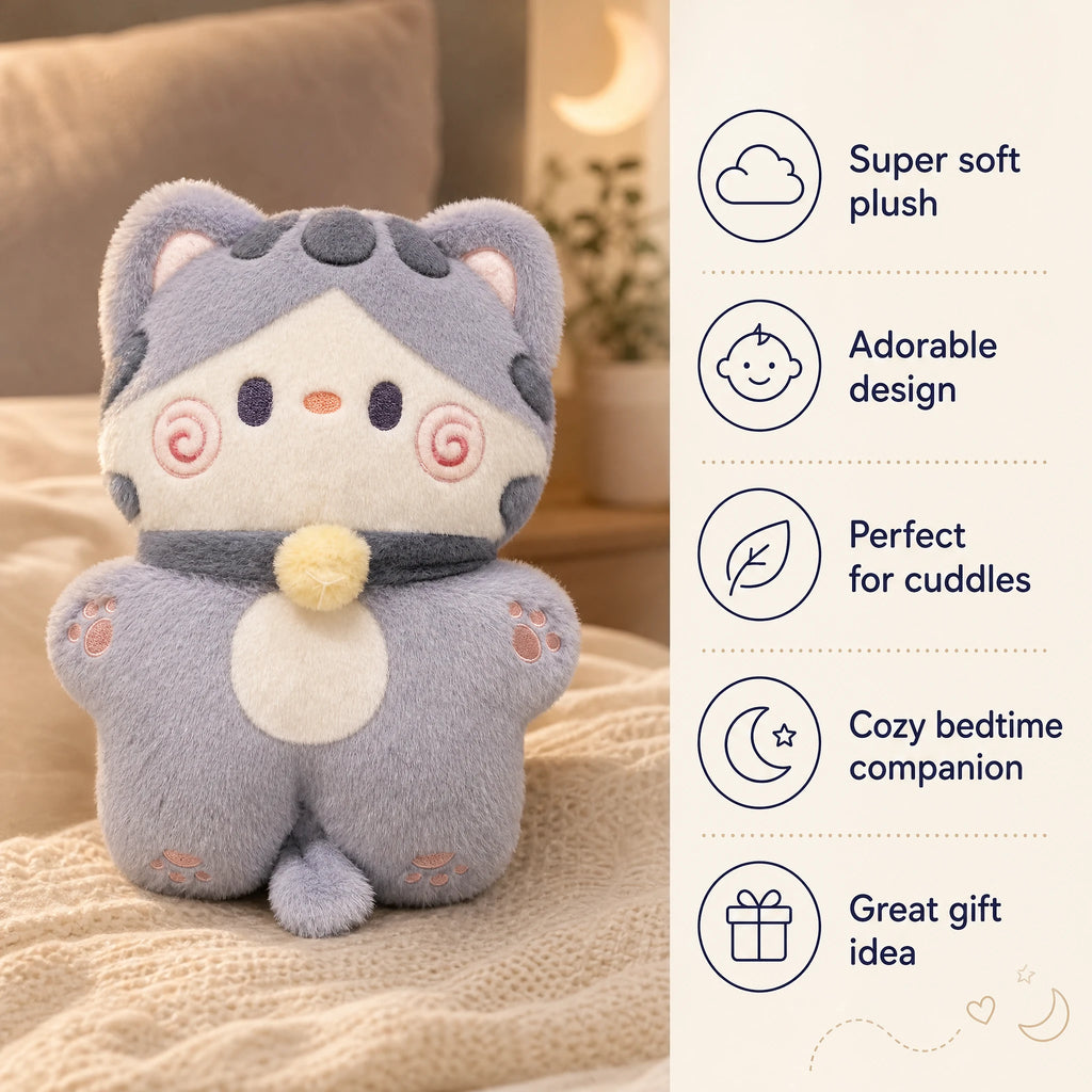 Kawaii Cat Plush with Bell Collar - Fluffy Pastel Design - Bénéfices produit