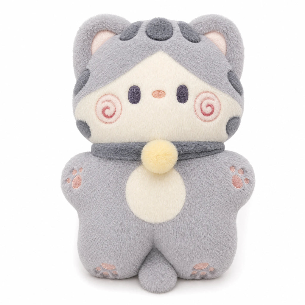 Kawaii Cat Plush with Bell Collar - Fluffy Pastel Design - Fond blanc