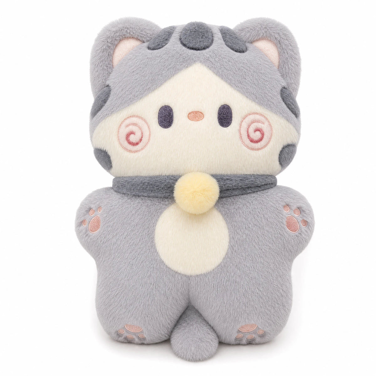 Kawaii Cat Plush with Bell Collar - Fluffy Pastel Design - Fond blanc