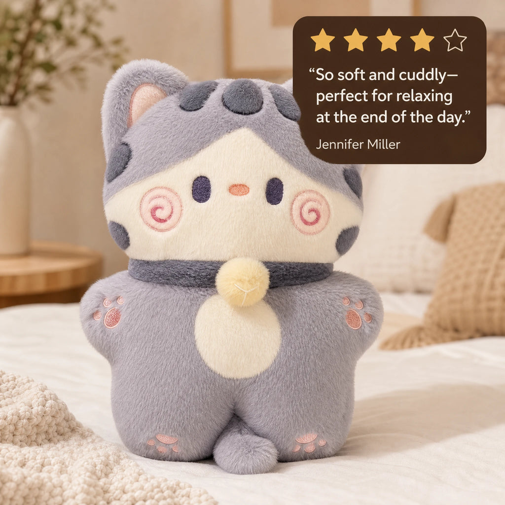 Kawaii Cat Plush with Bell Collar - Fluffy Pastel Design - Image témoignage