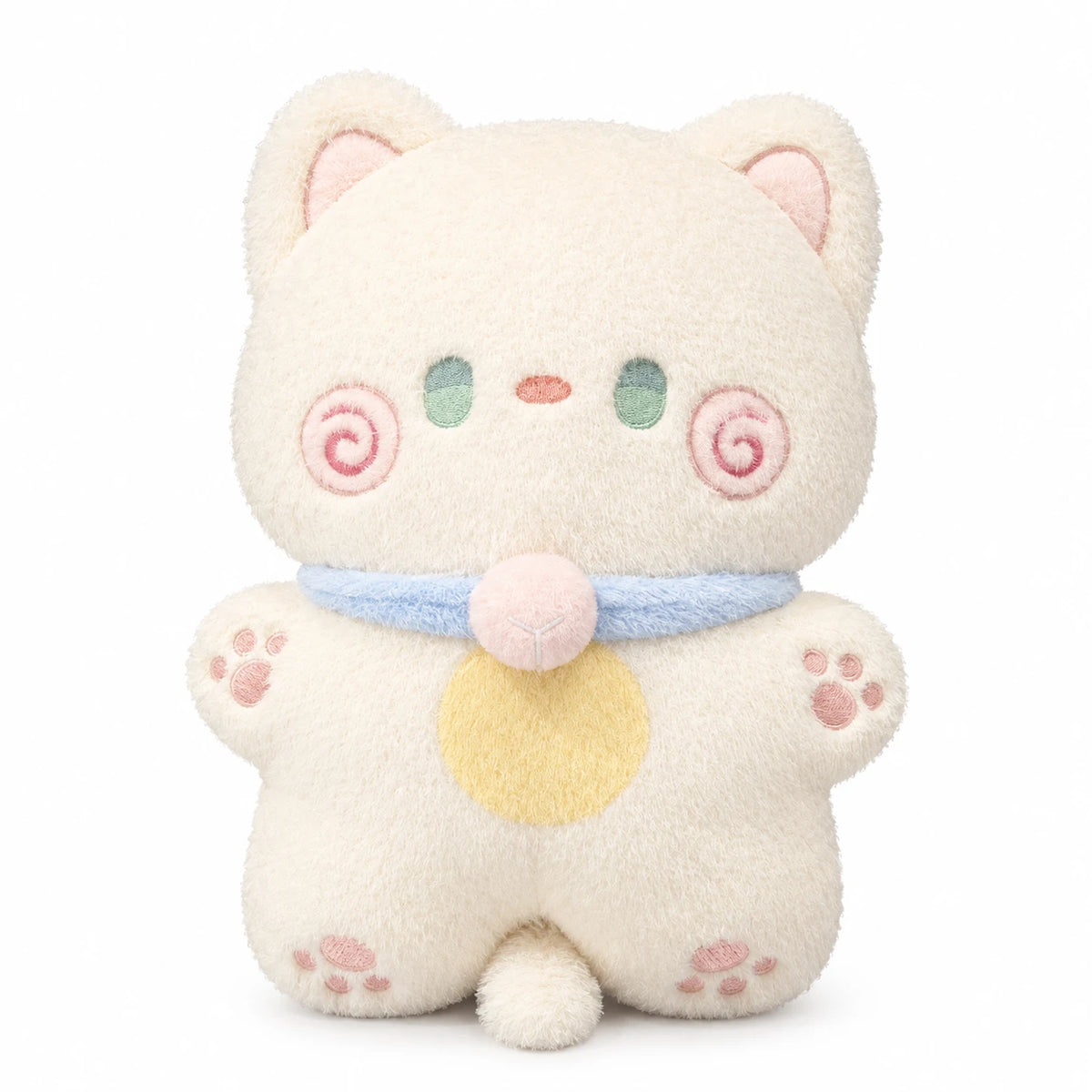 Kawaii Cat Plush with Bell Collar - Fluffy Pastel Design - White