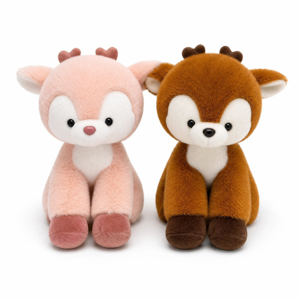 Kawaii Deer Plush with Oversized Head and Soft Fabric - Fond blanc