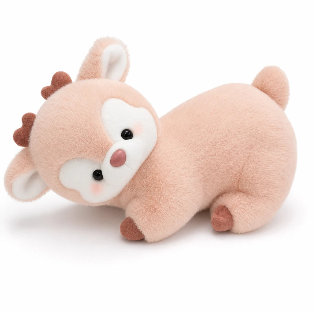 Kawaii Deer Plush with Oversized Head and Soft Fabric - Pink Laying / 6in / 15cm … (3 tailles)