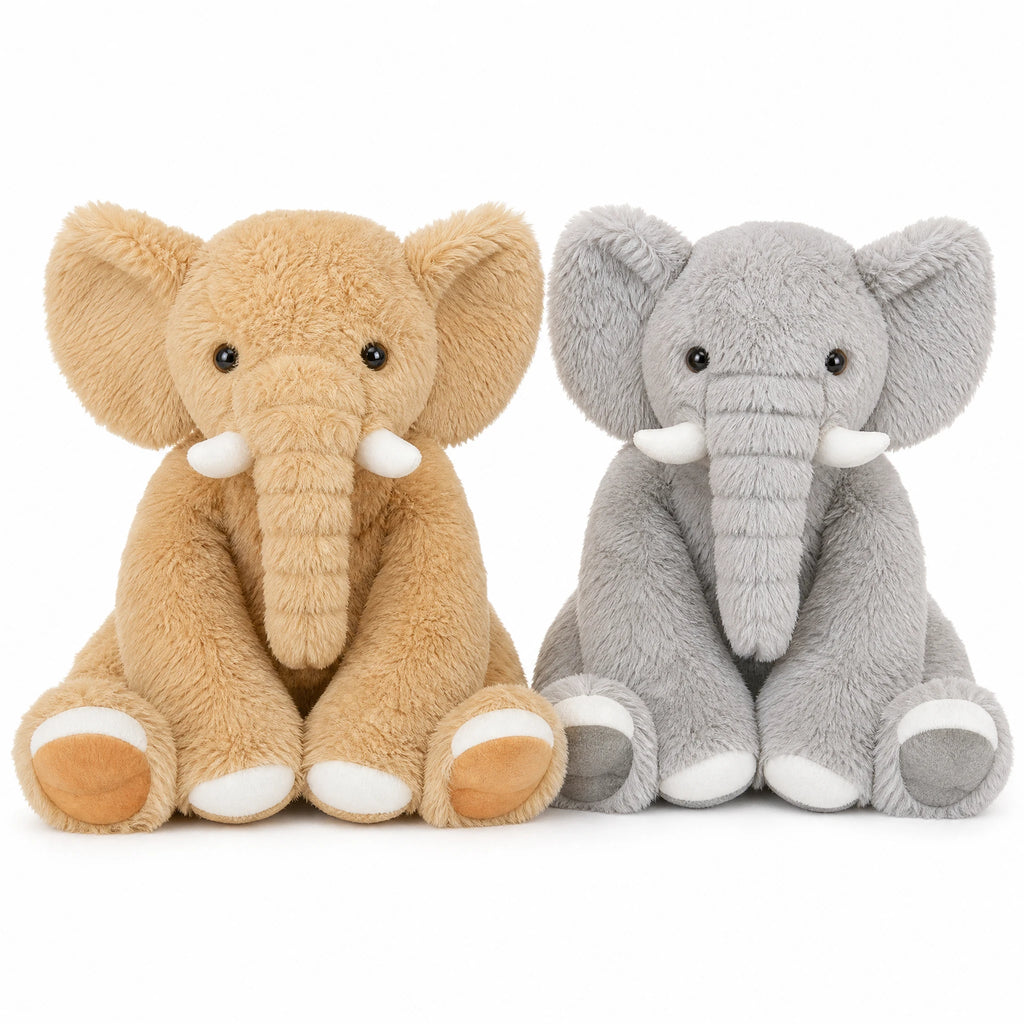 Kawaii Elephant Plush with Oversized Ears and Soft Fur - Fond blanc