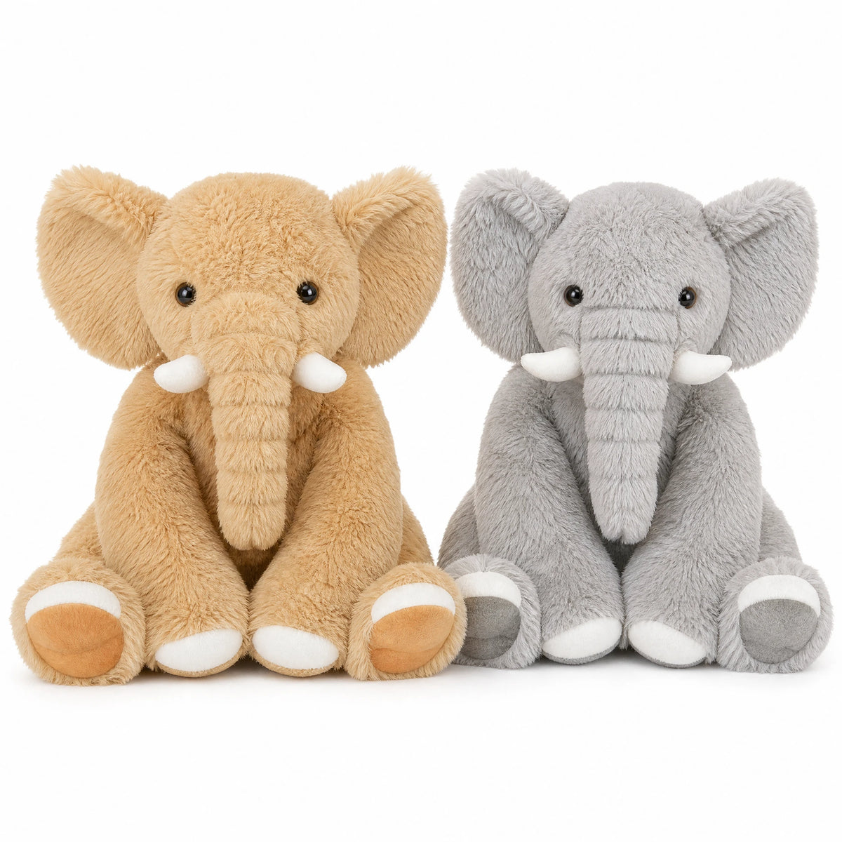 Kawaii Elephant Plush with Oversized Ears and Soft Fur - Fond blanc