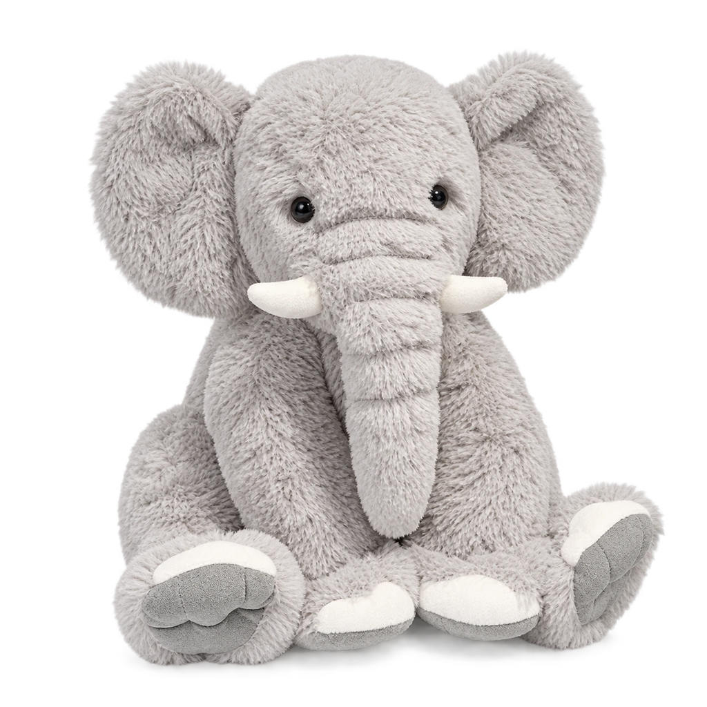 Kawaii Elephant Plush with Oversized Ears and Soft Fur - Grey
