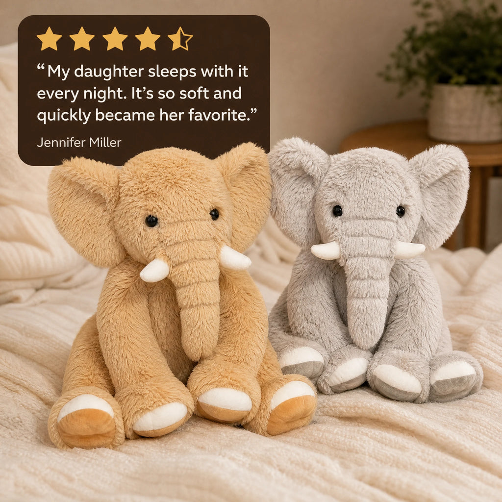 Kawaii Elephant Plush with Oversized Ears and Soft Fur - Image témoignage