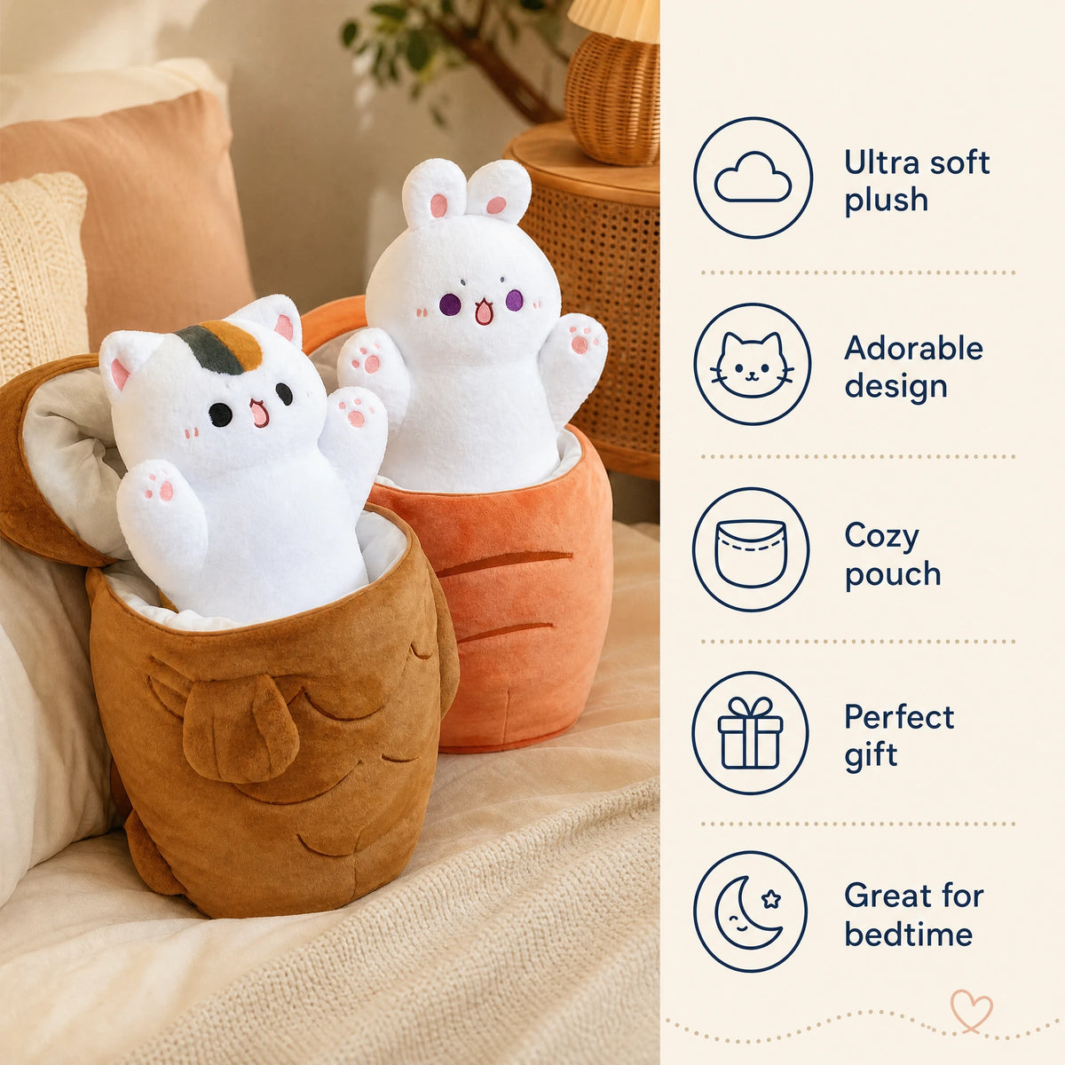 Kawaii Food Plush with Removable Animal Characters - Bénéfices produit
