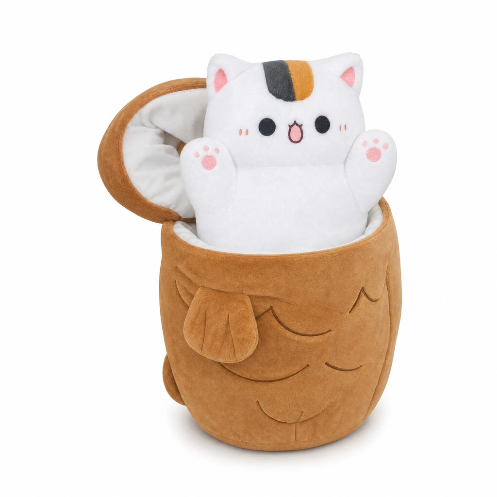 Kawaii Food Plush with Removable Animal Characters - Fond blanc