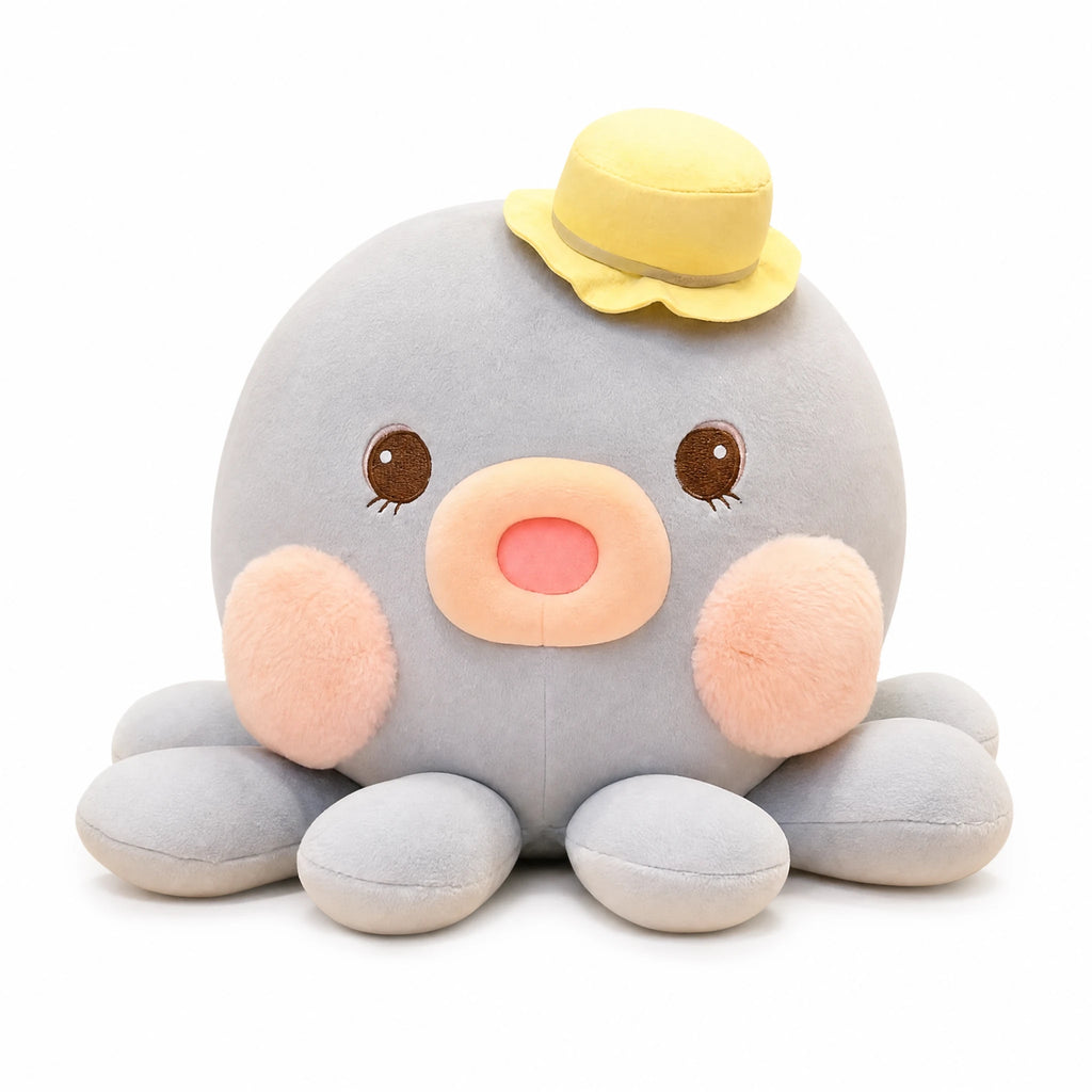 Kawaii Octopus Plush with Hat and Soft Tentacles - Fond blanc