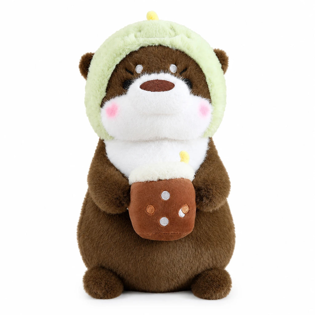 Kawaii Otter Plush with Costume Hat - Dark Brown Dino / 12in / 30cm … (2 tailles)