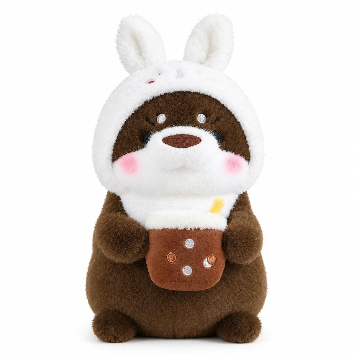 Kawaii Otter Plush with Costume Hat - Dark Brown Rabbit / 12in / 30cm … (2 tailles)