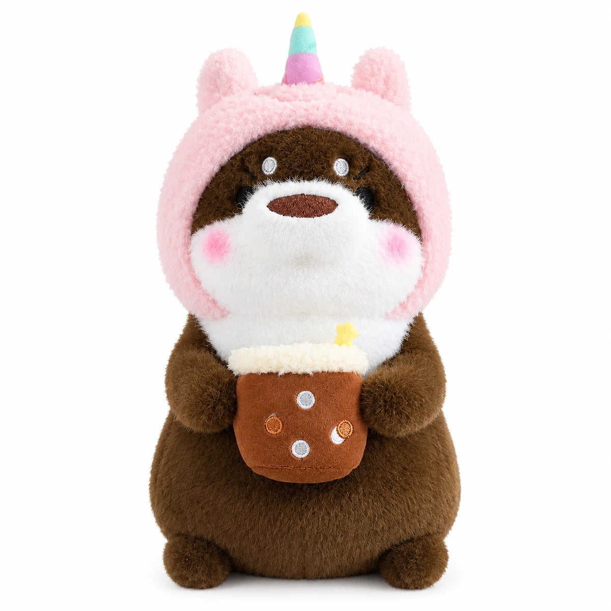 Kawaii Otter Plush with Costume Hat - Dark Brown Unicorn / 12in / 30cm … (2 tailles)