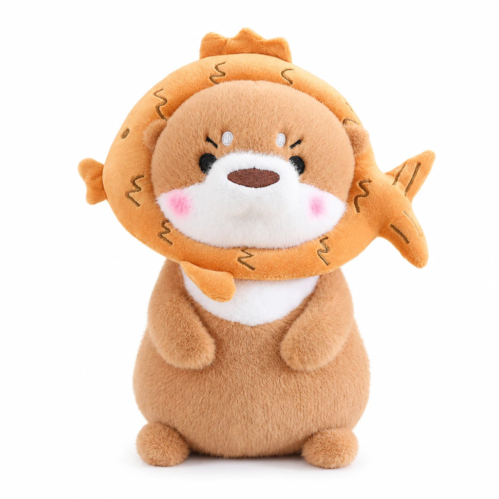 Kawaii Otter Plush with Costume Hat - Light Brown Fish / 12in / 30cm … (2 tailles)
