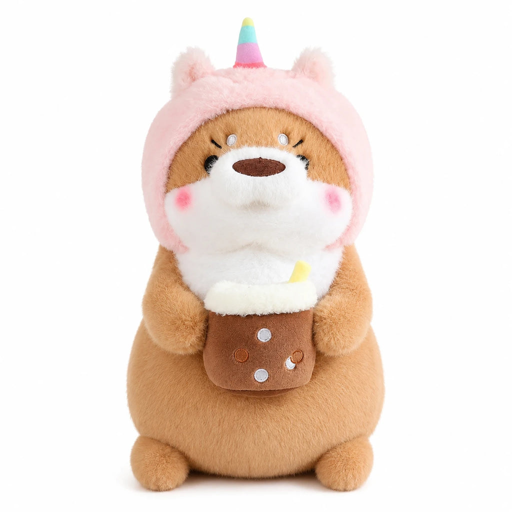 Kawaii Otter Plush with Costume Hat - Light Brown Unicorn / 12in / 30cm … (2 tailles)