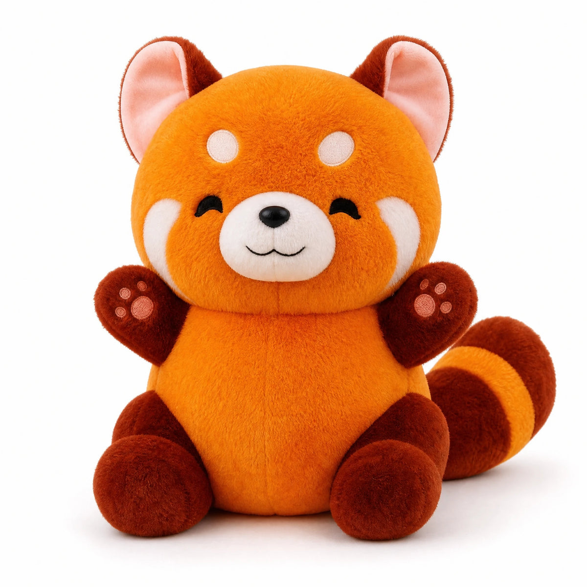 Kawaii Red Panda Plush with Fluffy Tail and Smile - Fond blanc