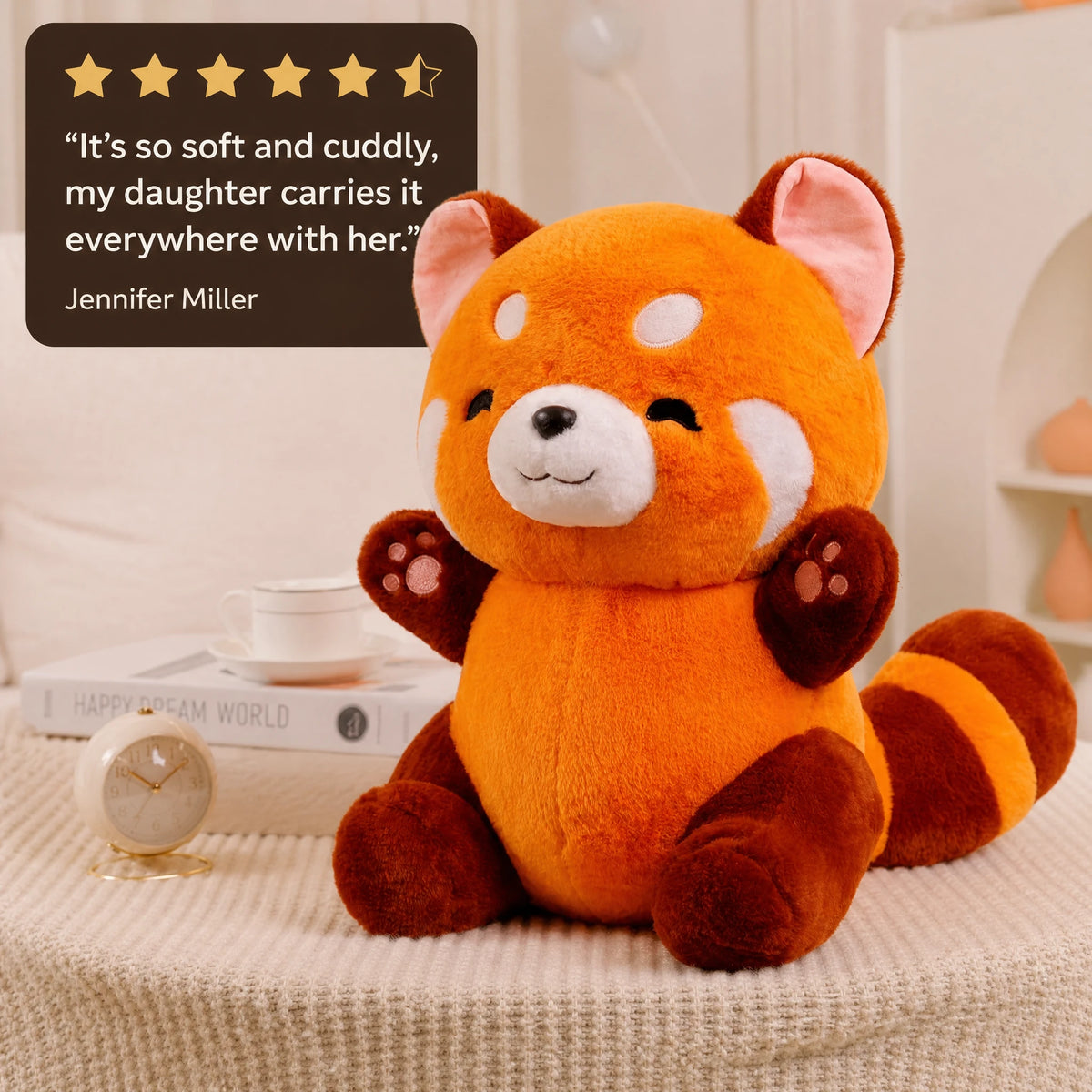 Kawaii Red Panda Plush with Fluffy Tail and Smile - Image témoignage