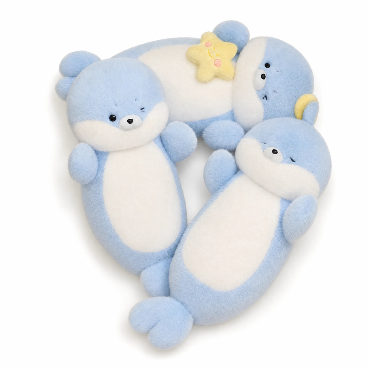 Kawaii Seal Plush - Chubby Blue Character Soft Toy - Fond blanc