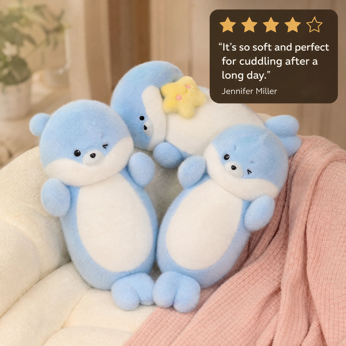 Kawaii Seal Plush - Chubby Blue Character Soft Toy - Image témoignage