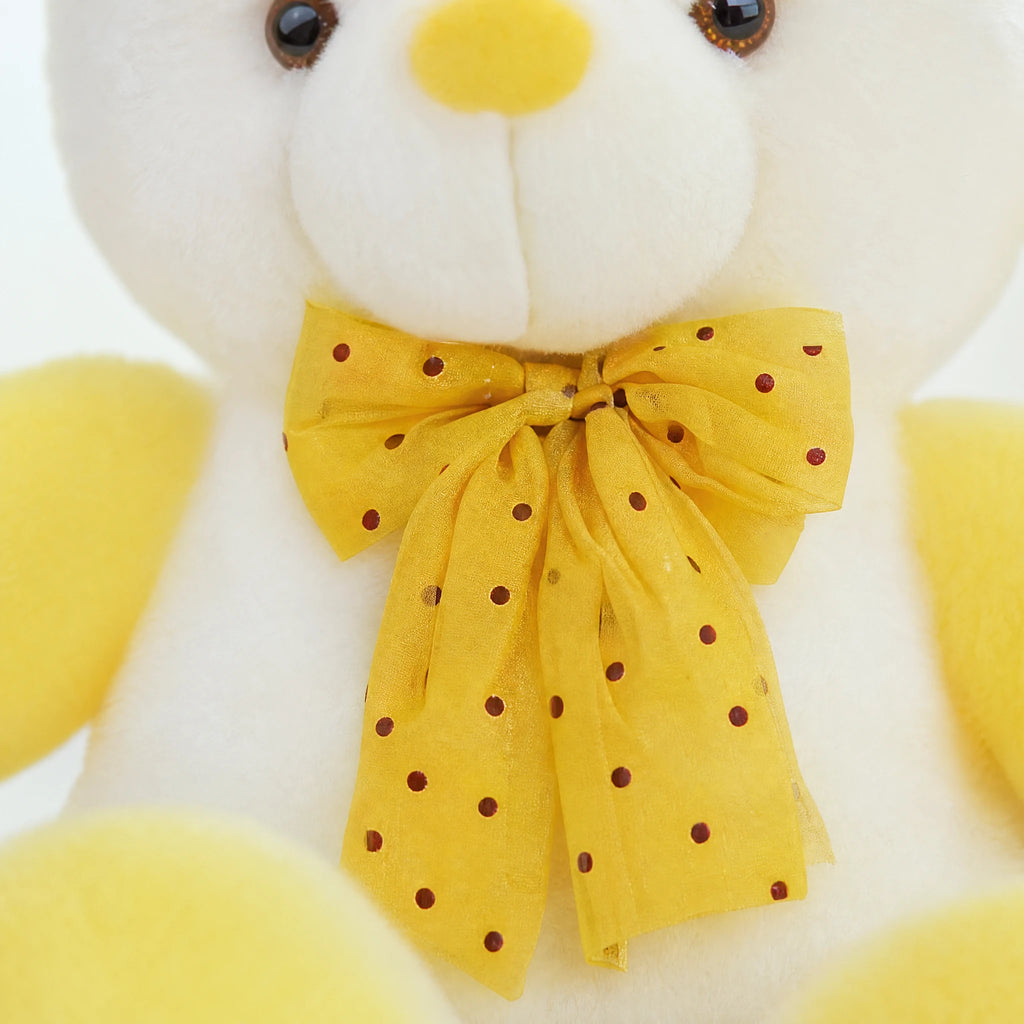Kawaii Teddy Bear with Polka Dot Bow in Yellow - Détail matière