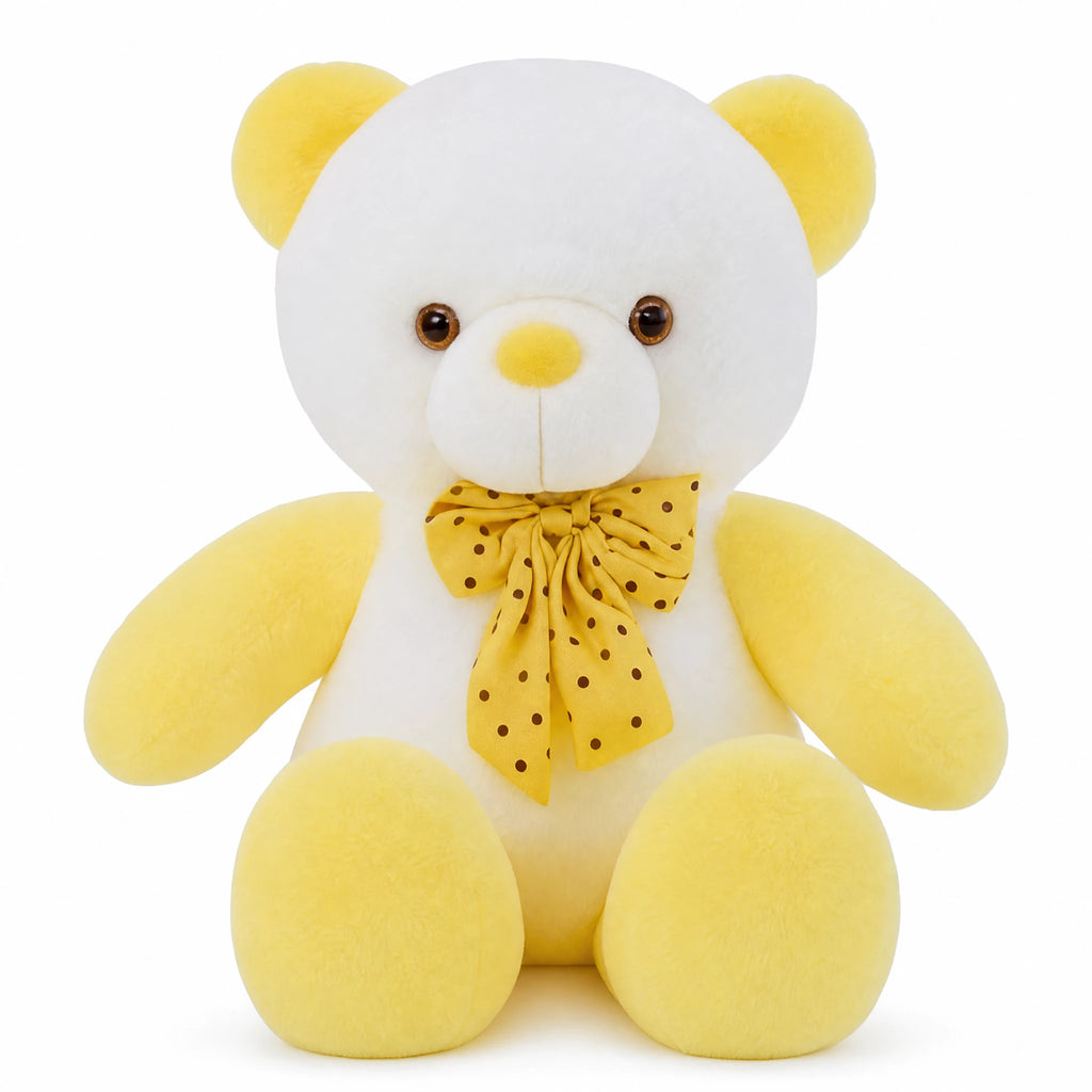 Kawaii Teddy Bear with Polka Dot Bow in Yellow - Fond blanc