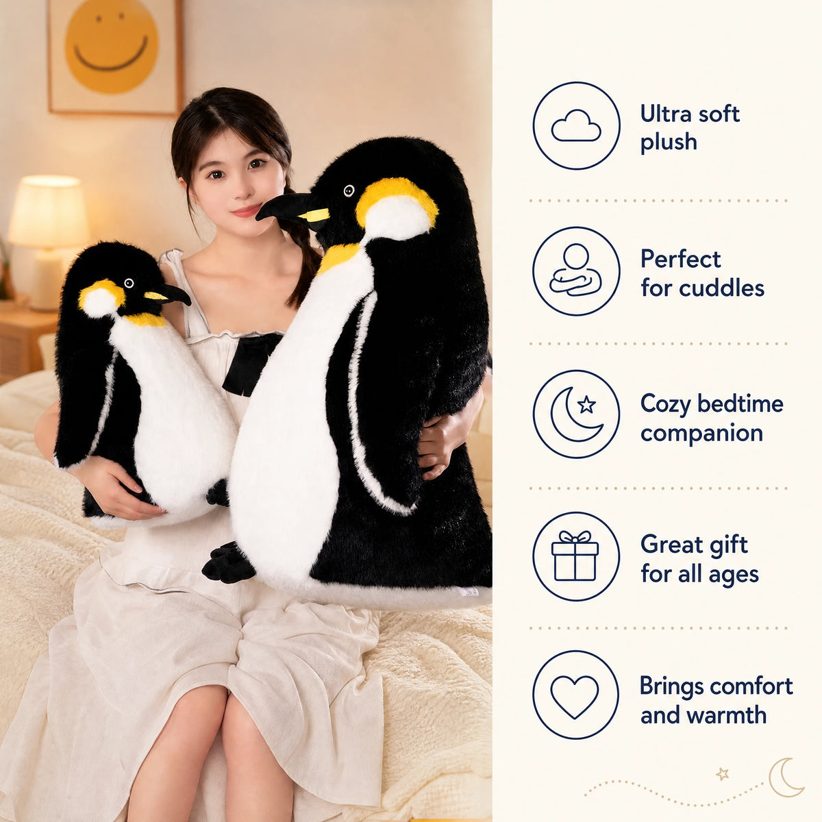 King Penguin Plush with Yellow Ear Patches - Bénéfices produit