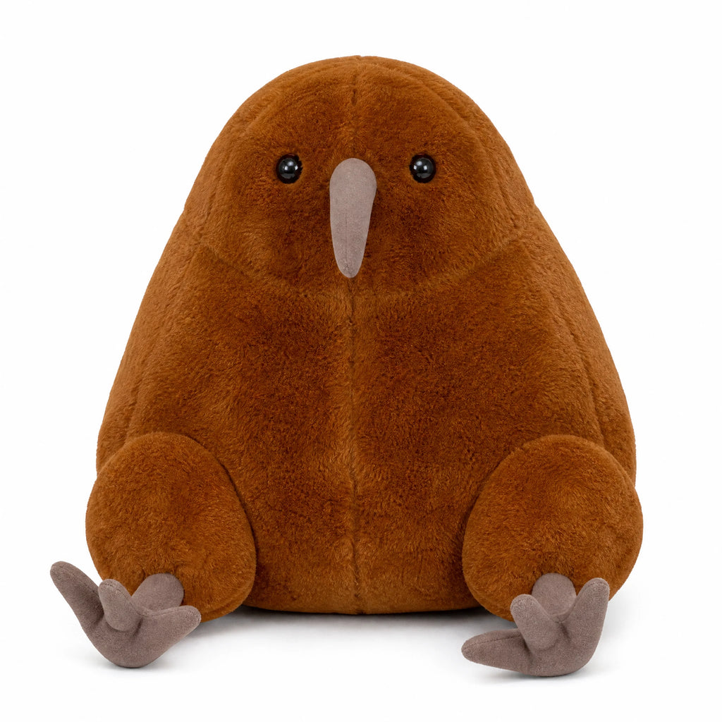 Kiwi Bird Plush with Soft Brown Fur and Grey Details - Fond blanc