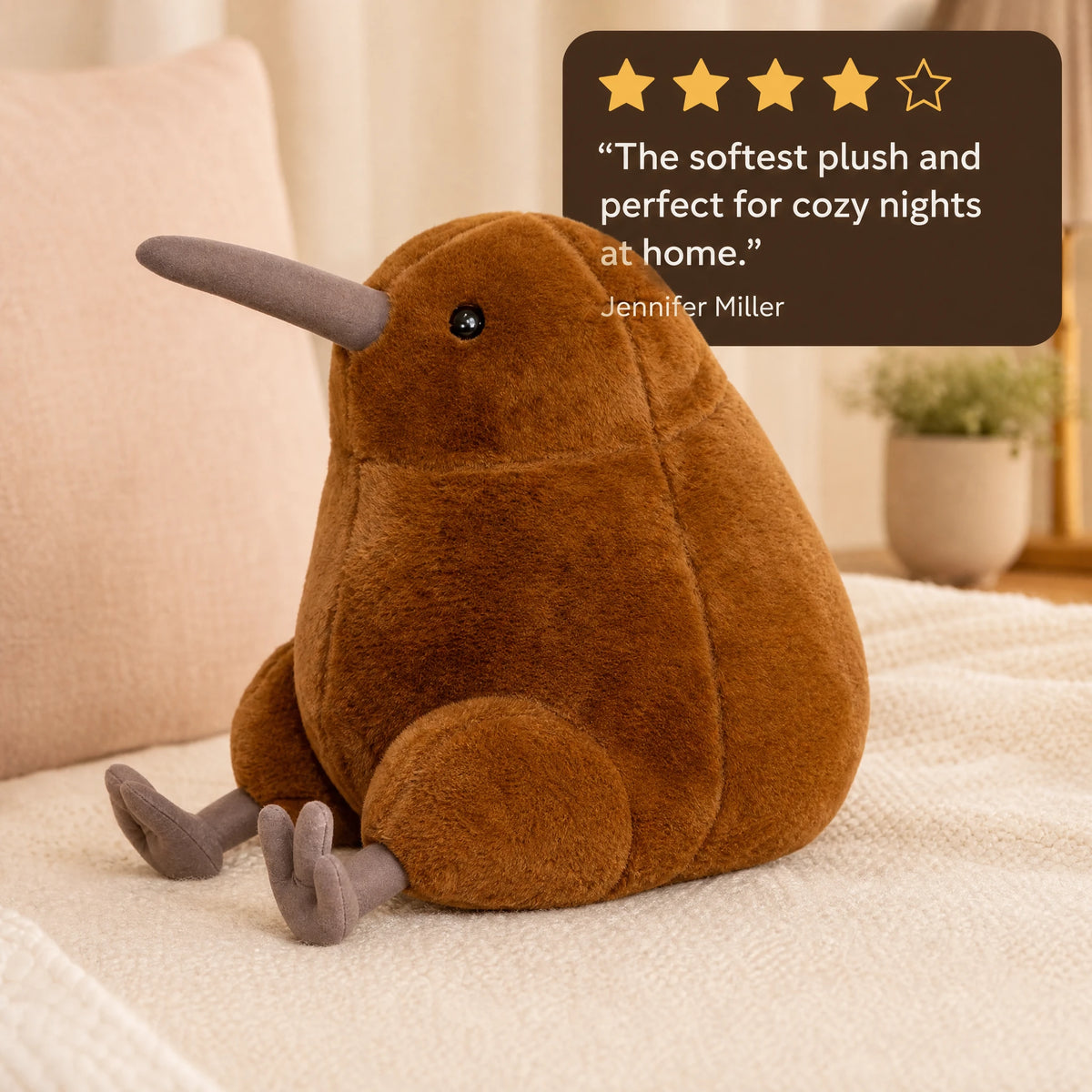 Kiwi Bird Plush with Soft Brown Fur and Grey Details - Image témoignage