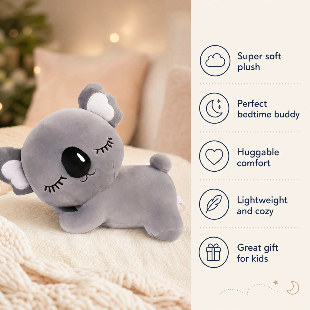 Koala Plush Pillow with Embroidered Face in Gray - Bénéfices produit