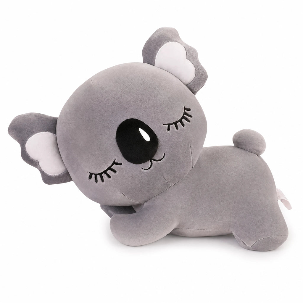 Koala Plush Pillow with Embroidered Face in Gray - Fond blanc