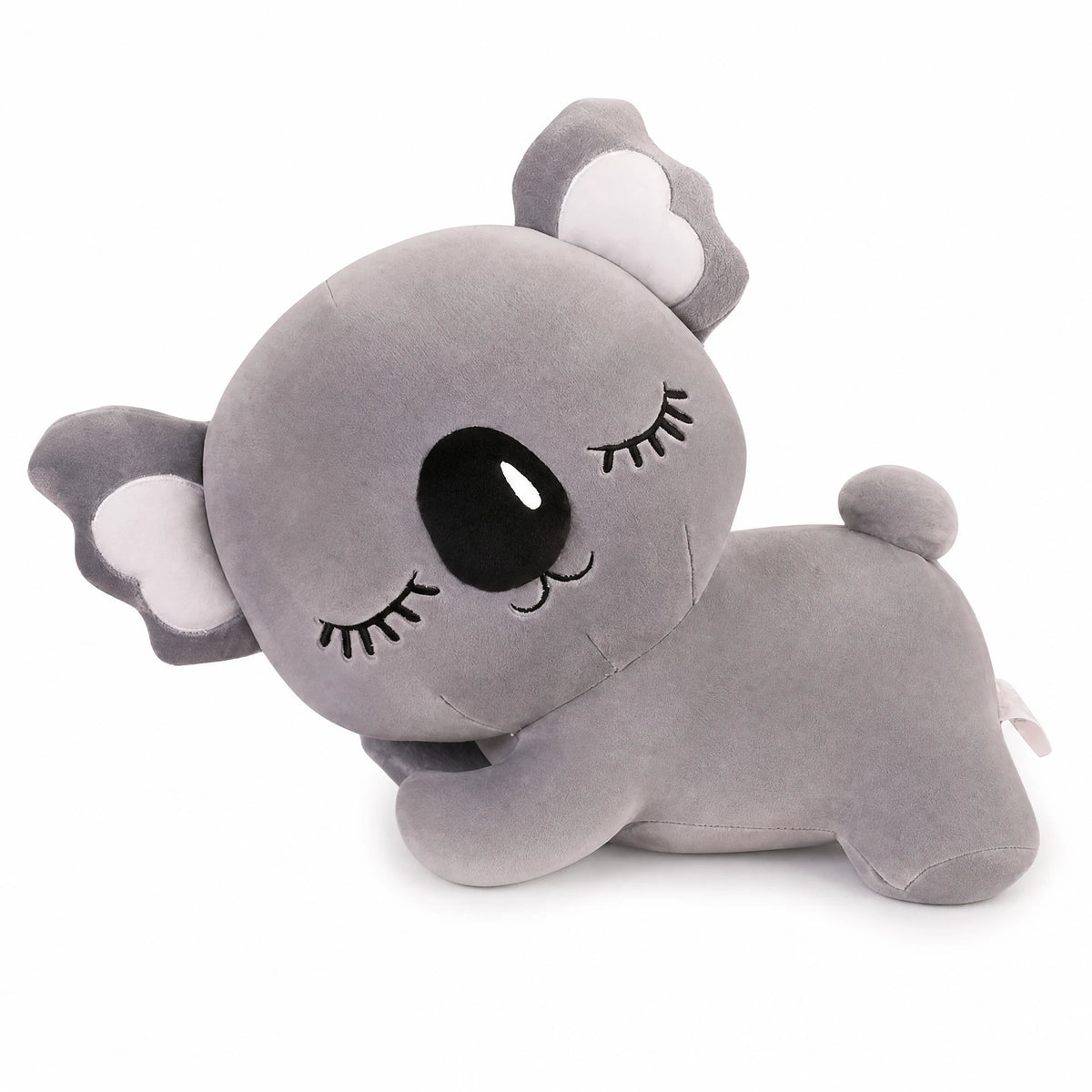 Koala Plush Pillow with Embroidered Face in Gray - Fond blanc